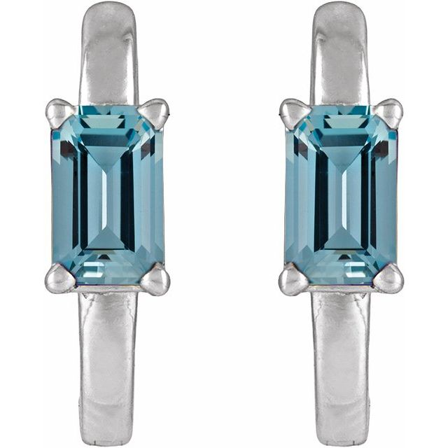 14kt White Gold Natural Emerald-Cut Aquamarine Small Hoop Earrings (.50ct)