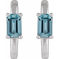 14kt White Gold Natural Emerald-Cut Aquamarine Small Hoop Earrings (.50ct)