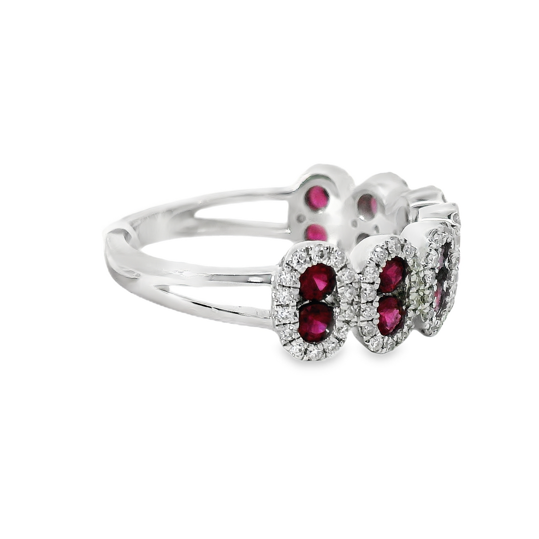 18kt White Gold Round Natural Rubies and Round Natural Diamonds Ring (1.16ct)