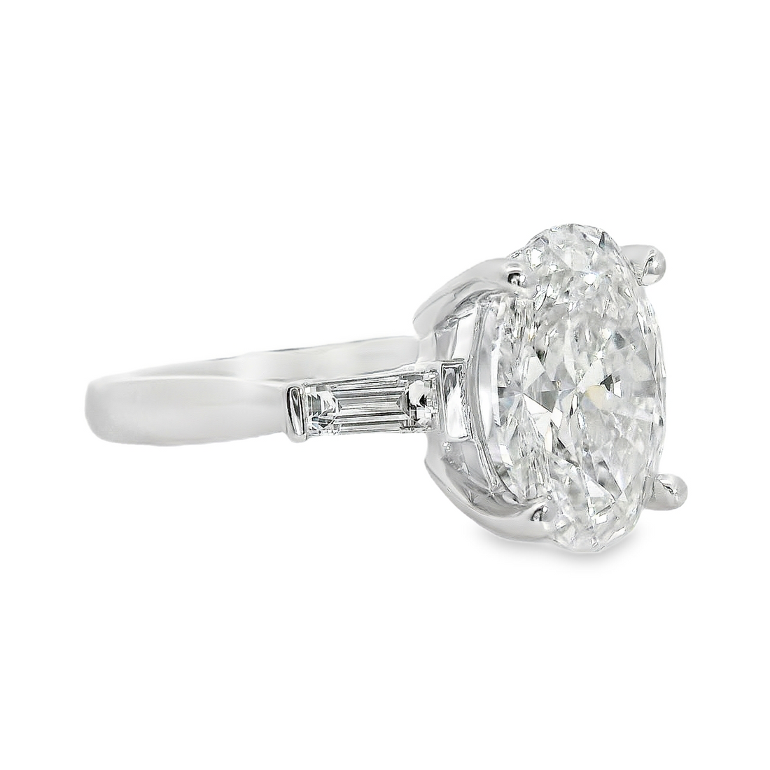 18kt White Gold Lab-Grown Oval & Natural Baguette Diamonds Engagement Ring (3.53ct)