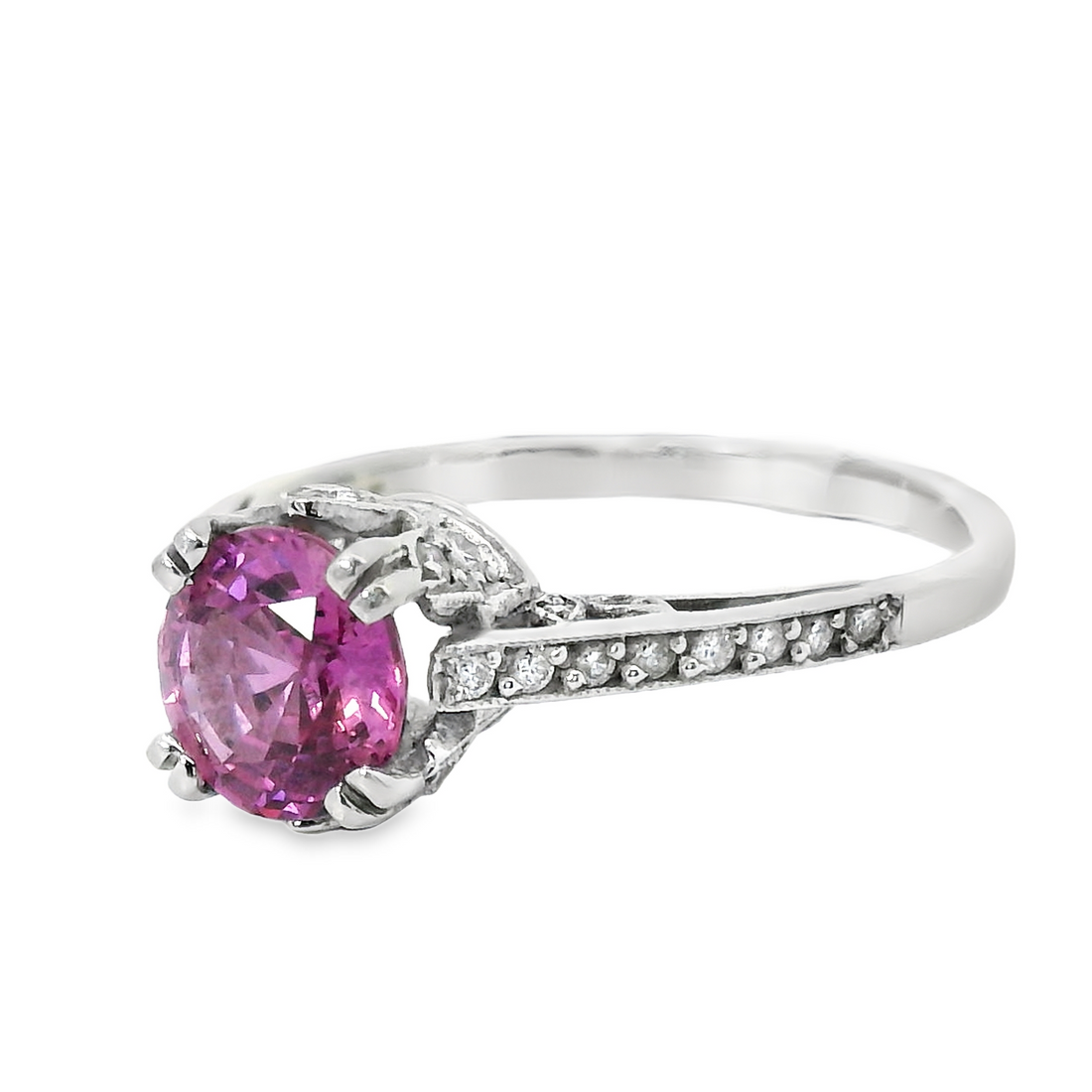Platinum White Gold Round Natural Sapphire and Round Natural Diamonds Ring (1.66ct)