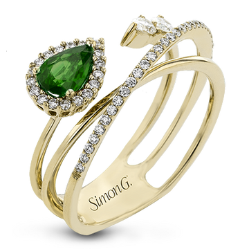 Simon G 18K Yellow Gold Natural Diamond and Pear Emerald Ring (.67ct)