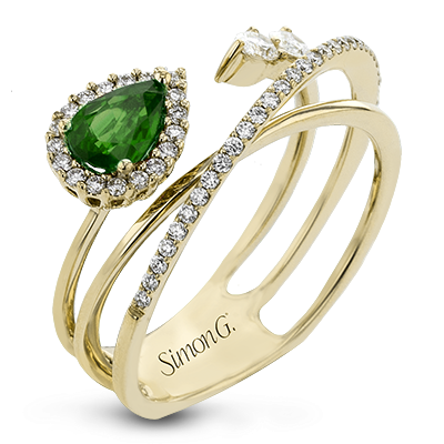 Simon G 18K Yellow Gold Natural Diamond and Pear Emerald Ring (.67ct)