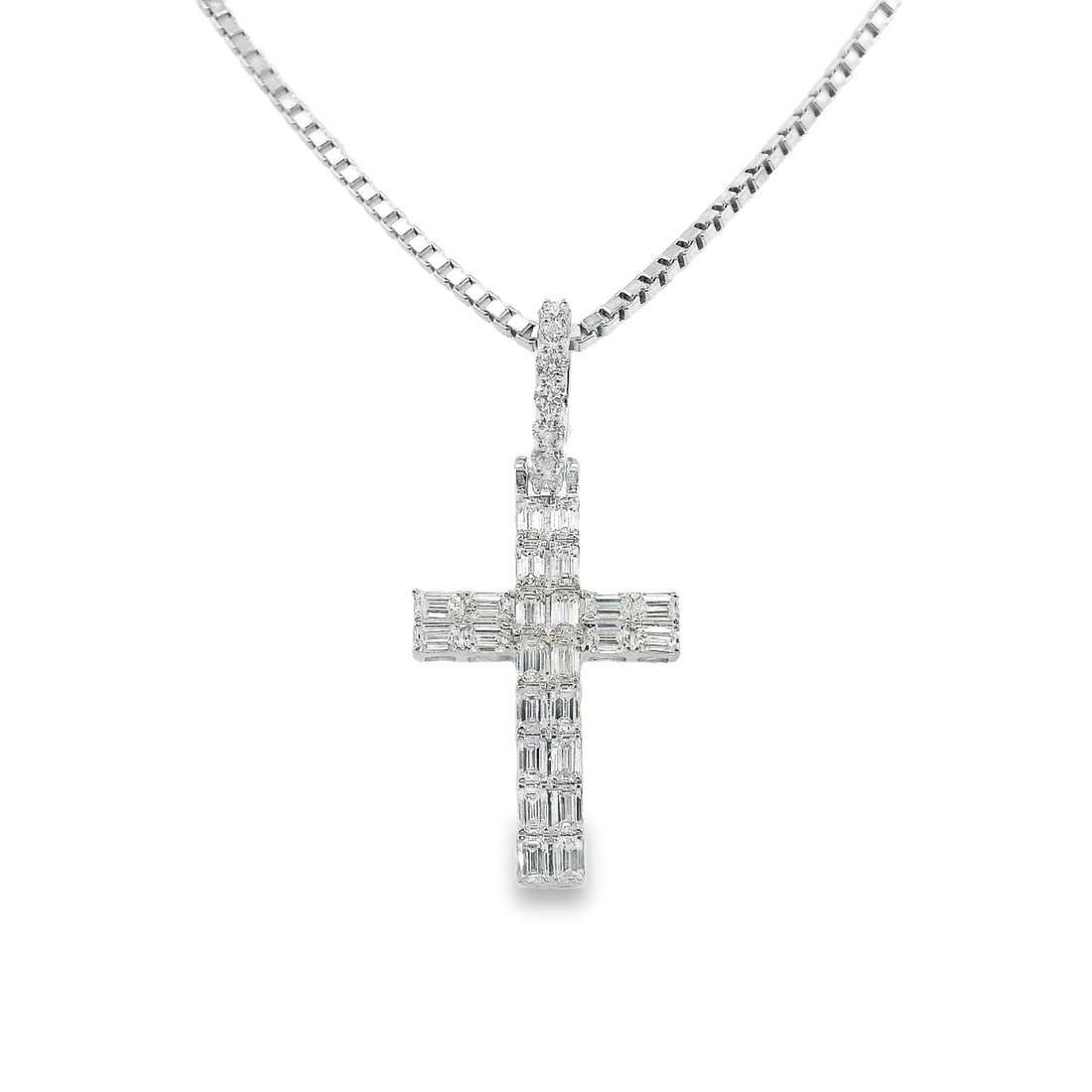 14kt White Gold Lab-Grown Round Diamond Cross Pendant w/18" Box Chain (1.17ct)