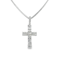 14kt White Gold Lab-Grown Round Diamond Cross Pendant w/18" Box Chain (1.17ct)