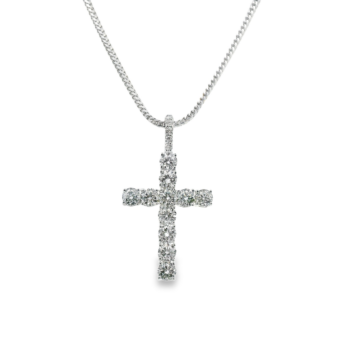 14kt White Gold Lab-Grown Round Diamond Cross Pendant w/18" Franco Chain (2.87ct)