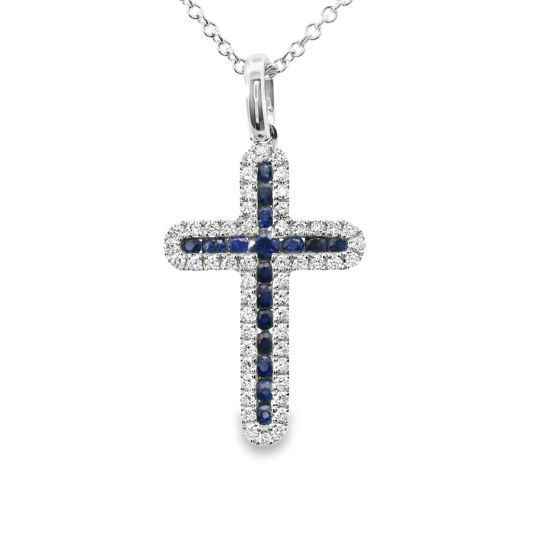 18kt White Gold Natural Diamonds And Natural Sapphires Pendant (0.59ct)