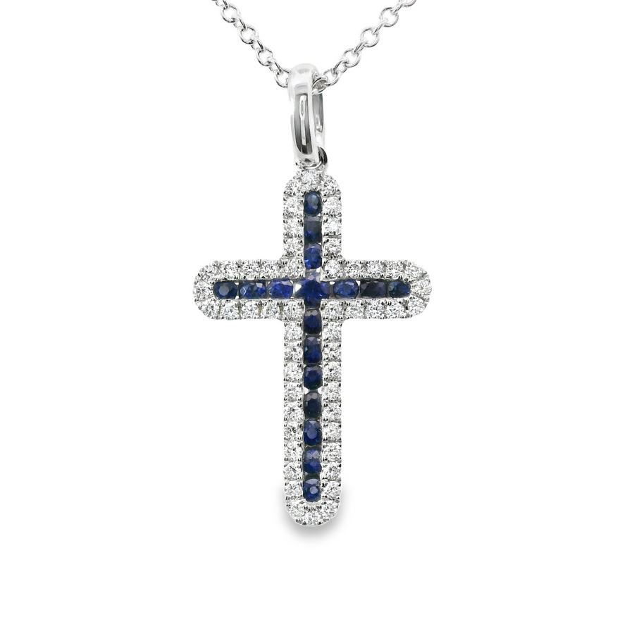 18kt White Gold Natural Diamonds And Natural Sapphires Pendant (0.59ct)