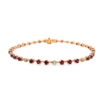18kt Rose Gold Natural Rubies and Natural Diamond Tennis Bracelet (2.99ct)