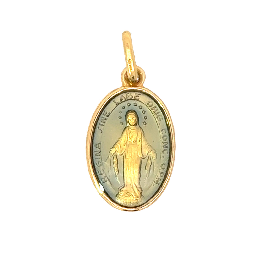 18K Yellow Gold Enamel Front Miraculous Medal Pendant (2.29g)