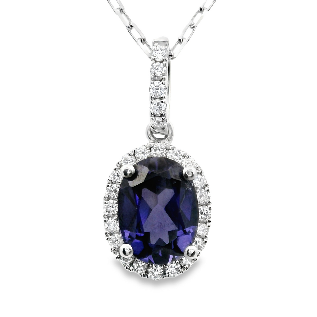 18kt White Gold Lab Grown Sapphire And Natural Diamonds Pendant (1.86ct)