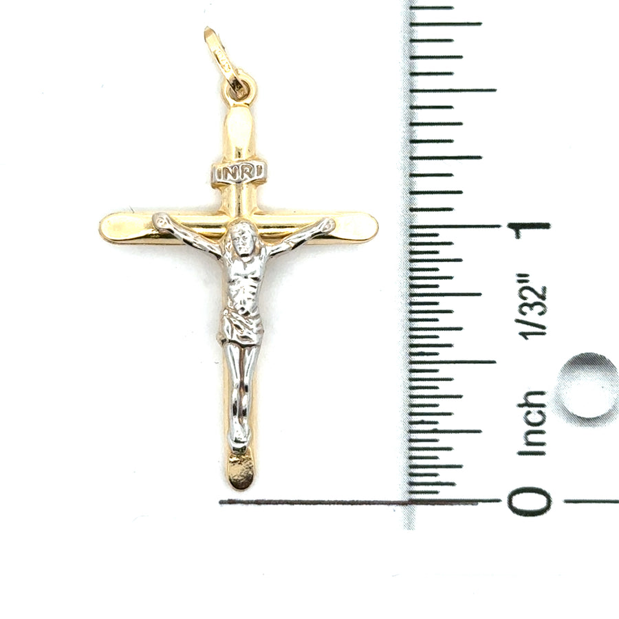 14kt Two-Tone Gold Italian Made Crucifix Pendant (2.18g)