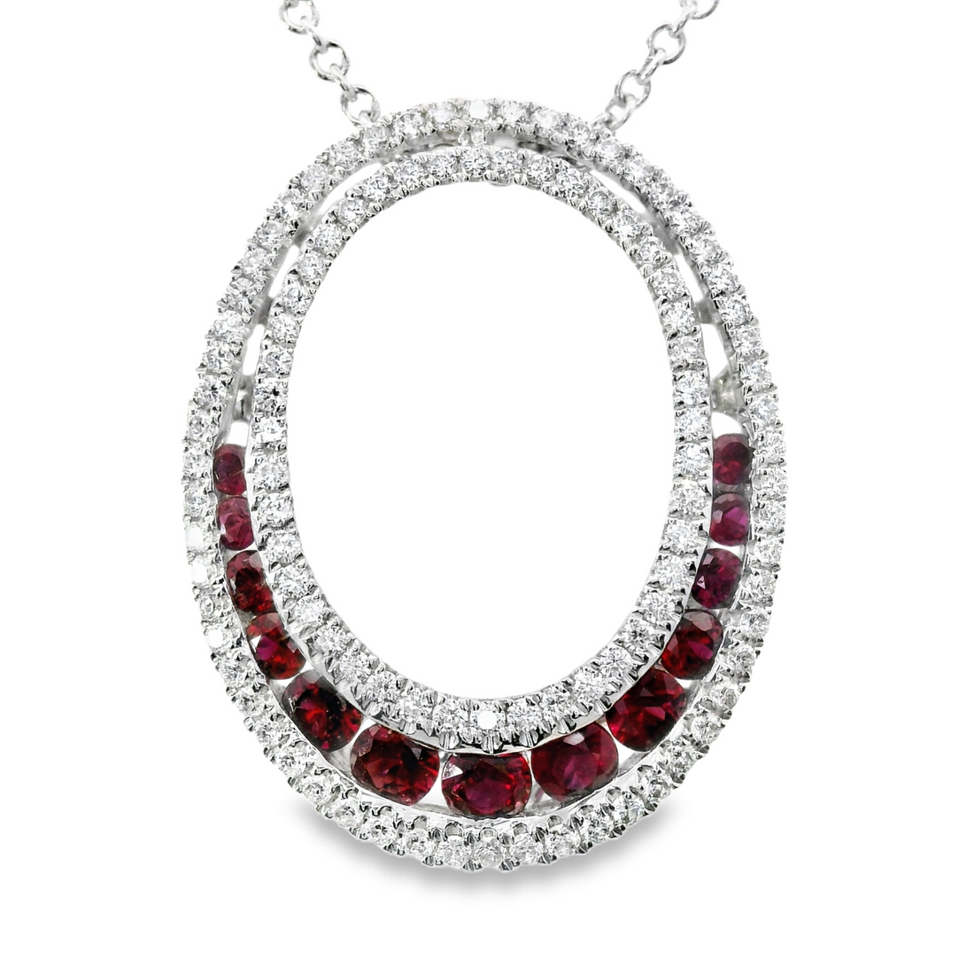 18kt Natural Round Rubies and Natural Diamonds Oval Pendant (.98ct)