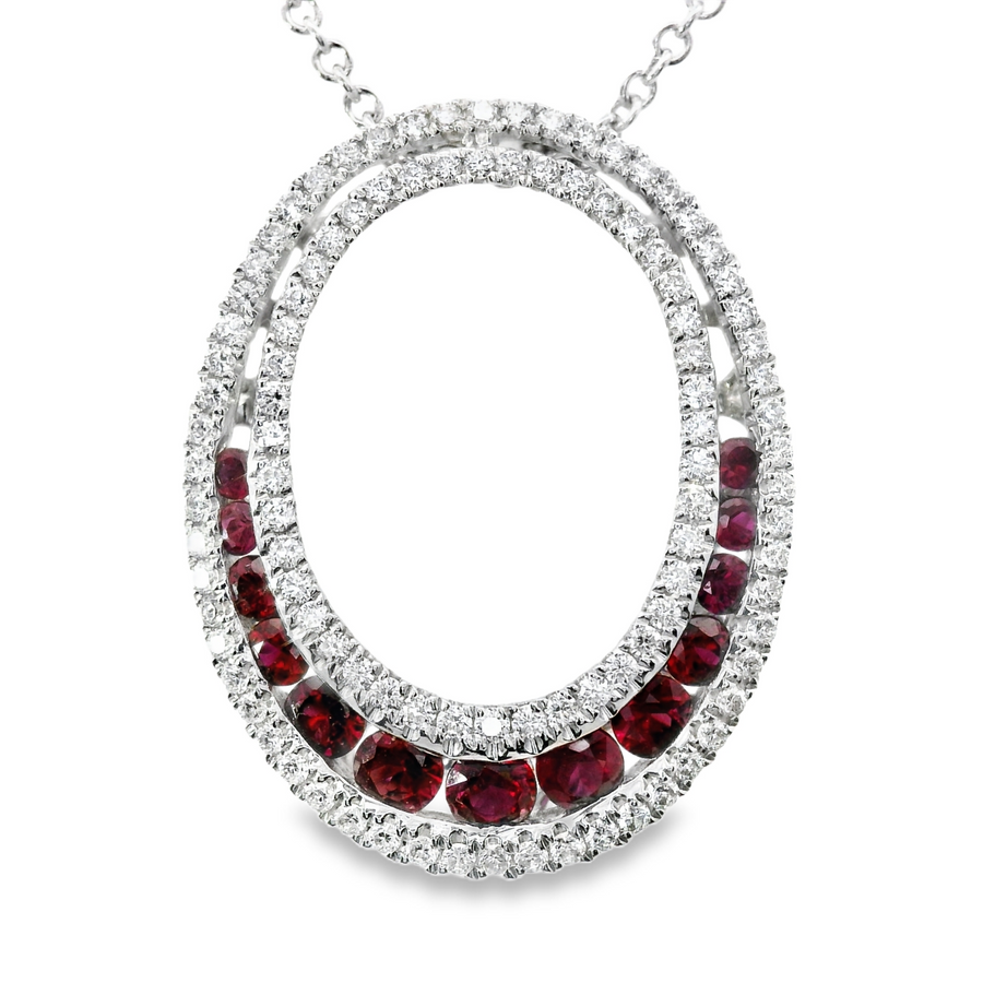 18kt Natural Round Rubies and Natural Diamonds Oval Pendant (.98ct)