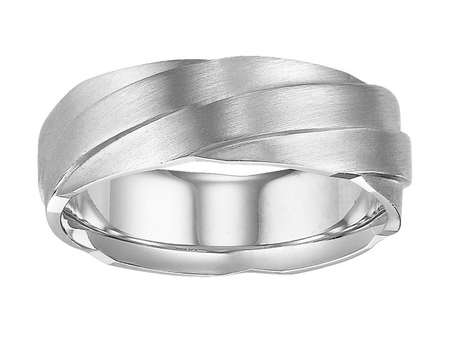 Goldman 14kt White Gold 7mm Satin Finish Rope Accent Comfort Fit Wedding Band
