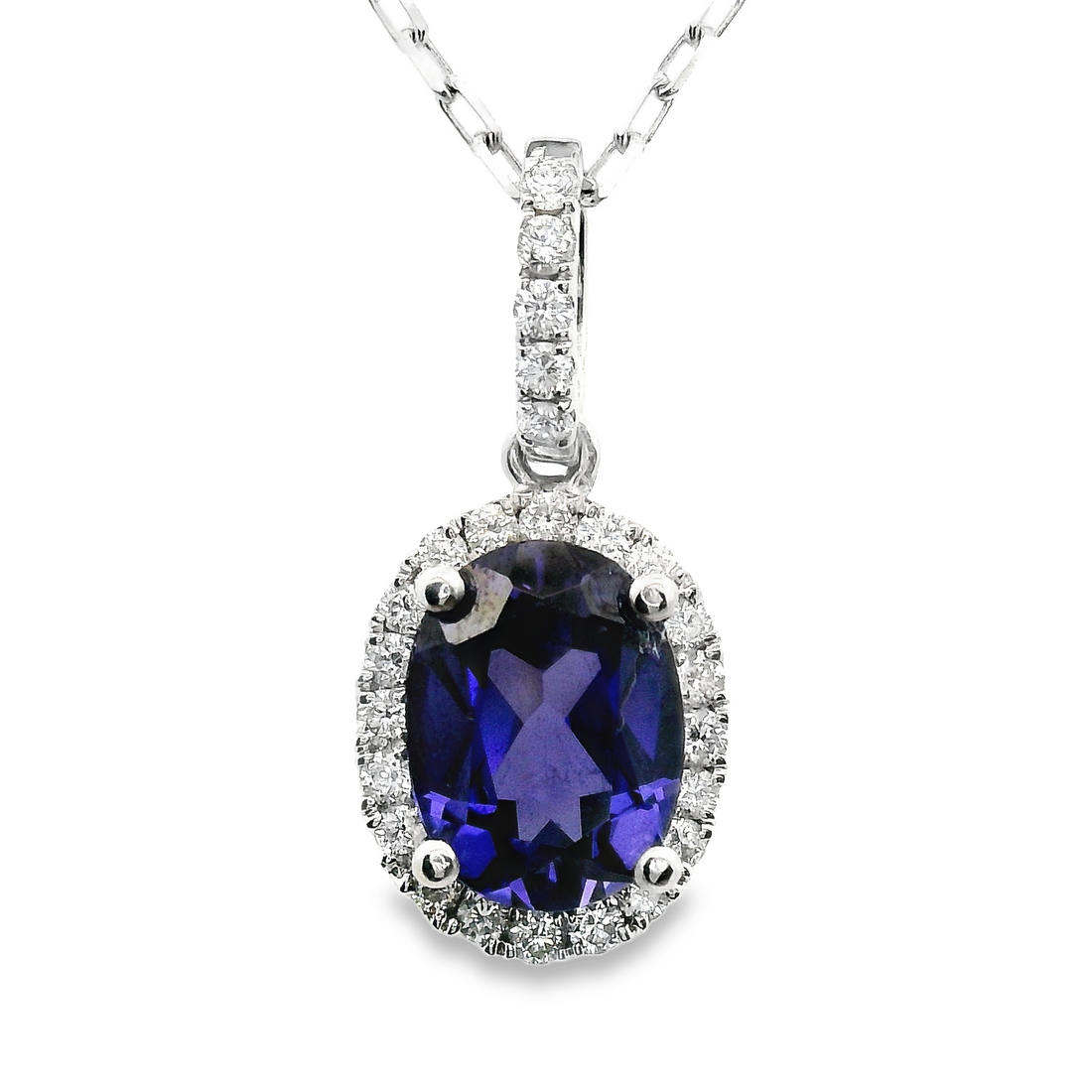 18kt White Gold Lab Grown Sapphire And Natural Diamonds Pendant (1.86ct)