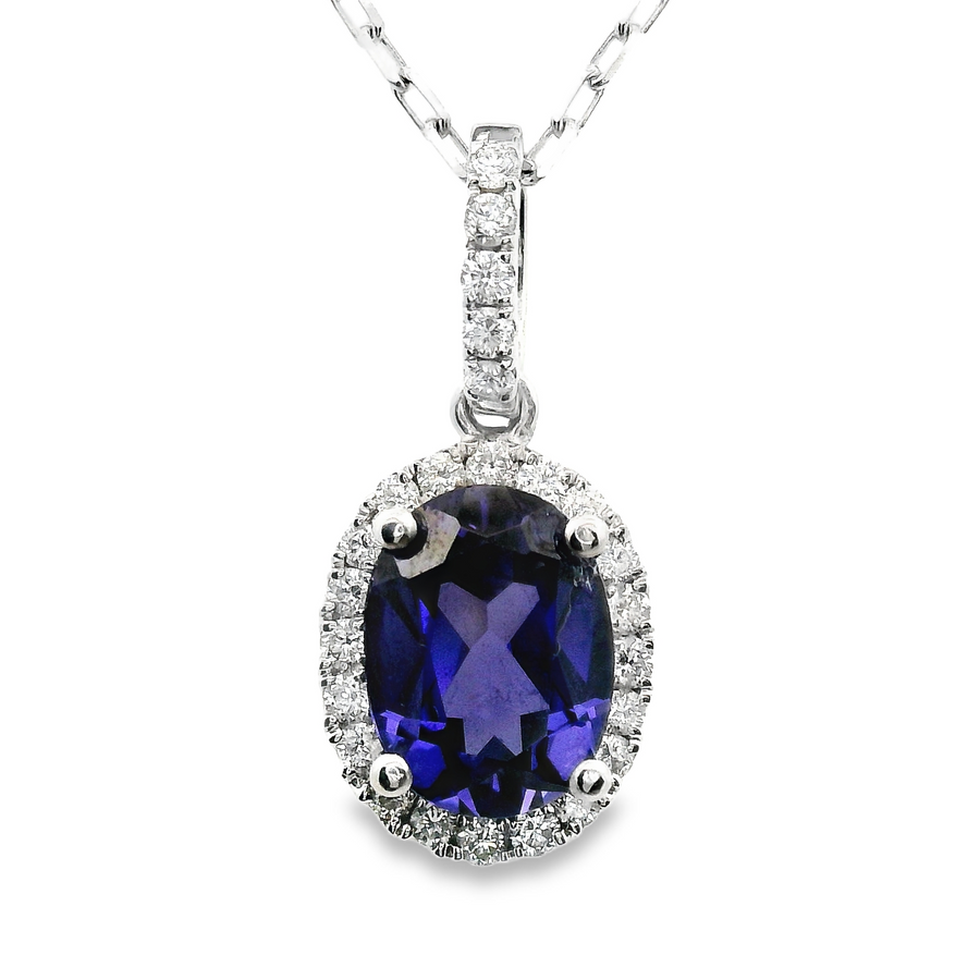 18kt White Gold Lab Grown Sapphire And Natural Diamonds Pendant (1.86ct)