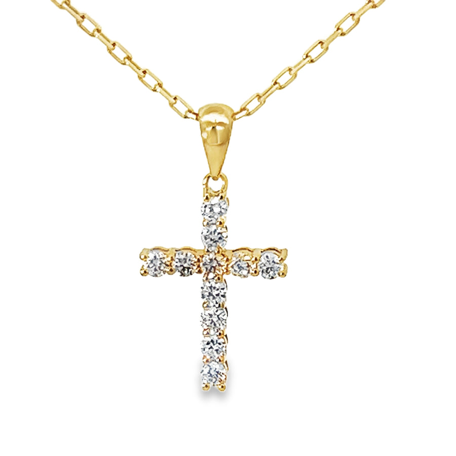 18kt Yellow Gold Natural Diamond Cross Pendant (0.32ct)