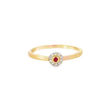 18kt Rosé Gold Round Natural Ruby and Round Natural Diamonds Ring (0.09ct)