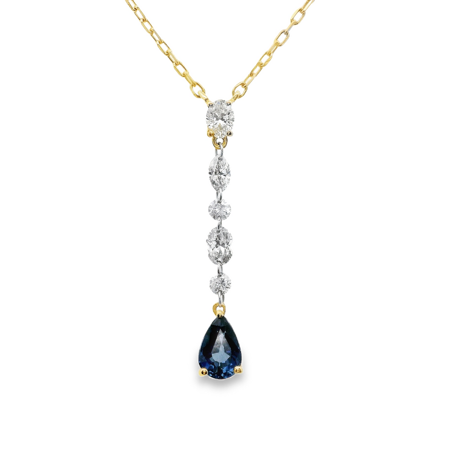 18kt Yellow Gold Natural Diamonds And Natural Sapphire Pendant (0.87ct)