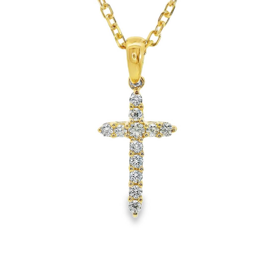 18kt Yellow Gold Natural Round Diamond Cross Pendant (.24ct)