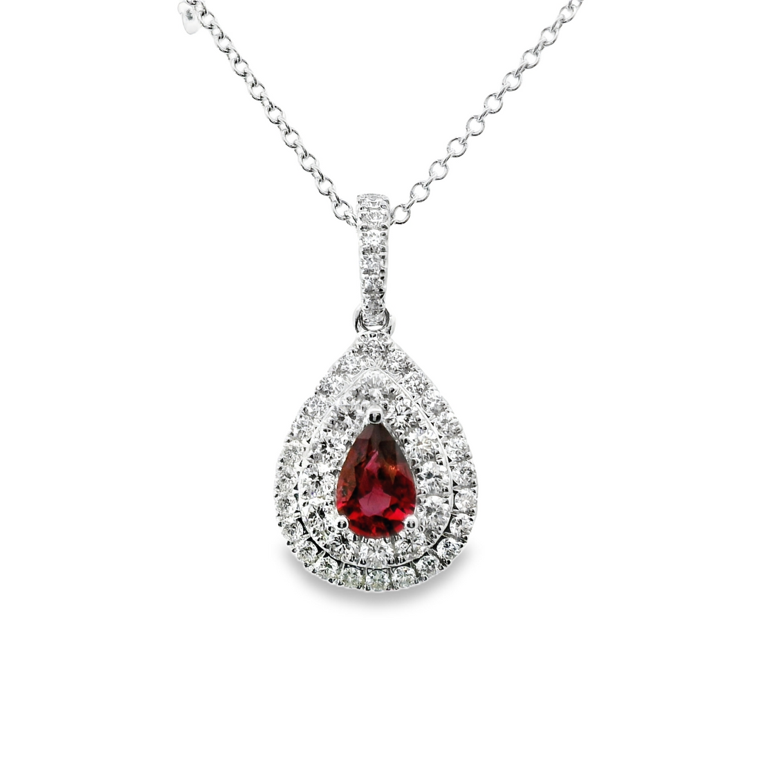 18kt White Gold Natural Pear Ruby And Natural Diamonds Pendant (1.26ct)