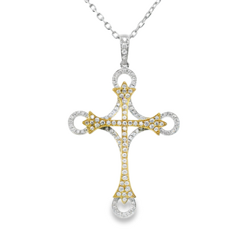 18kt Tu-Tone Gold Natural Diamond Cross Pendant (0.69ct)