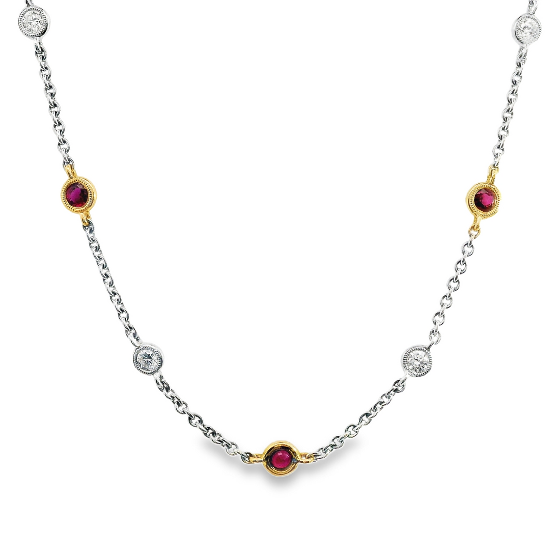 18kt White Gold 36" Natural Ruby and Diamonds By the Yard Necklace (3.56ct)