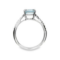 18kt White Gold Natural Square Emerald Aquamarine and Natural Round Diamond Prong Set Ring (1.67ct)