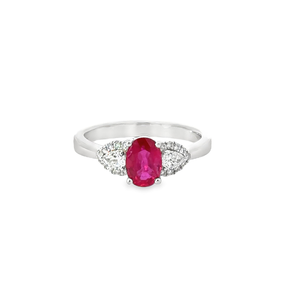 18kt White Gold Oval Natural Ruby and Round Natural Diamonds Ring (1.2ct)