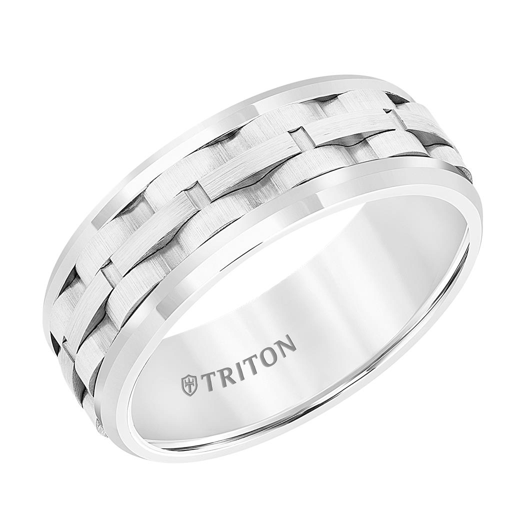 Triton White Tungsten Carbide Basket Weave 8mm Comfort Fit Wedding Ring