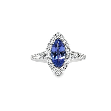 18kt White Gold Marquise Natural Tanzanite and Round Natural Diamonds Ring (1.4ct)