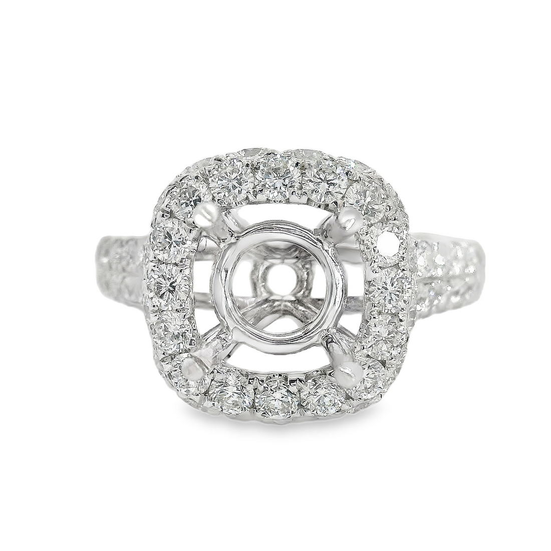 18kt White Gold Natural Round Diamond Halo Semi-Mount Ring (1.72ct)