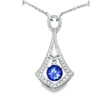 18kt White Gold Natural Diamonds And Natural Tanzanite Pendant (1.59ct)