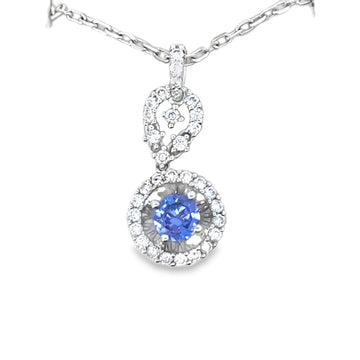 18kt White Gold Natural Diamonds And Natural Tanzanite Pendant (0.86ct)