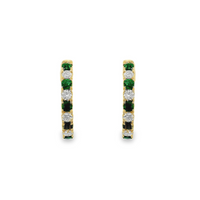 18kt Yellow Gold Natural Round Emerald and Natural Round Diamond Hoop Earrings (.58ct)