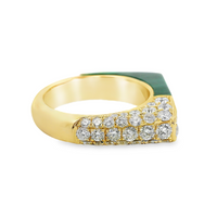 18kt Yellow Gold Round Natural Diamond (1.25ct) and Natural Malachite (6.82ct) Signet Ring