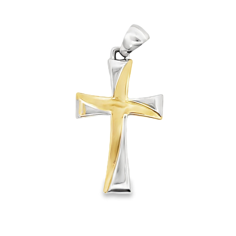 18K Two-Tone Gold Italian Made Cross Pendant (2.52g)