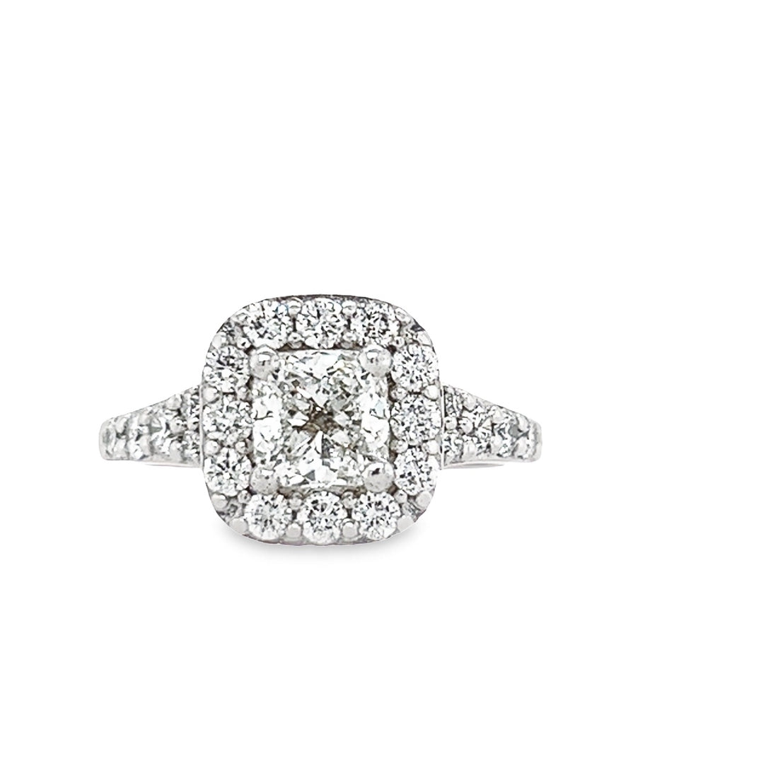 14K White Gold Natural Diamond Halo Engagement Ring (1.09ct)