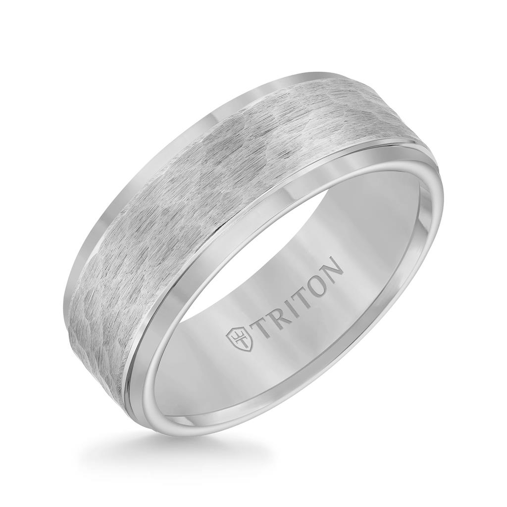 Triton White Tungsten Hammered Finish 8mm Ring