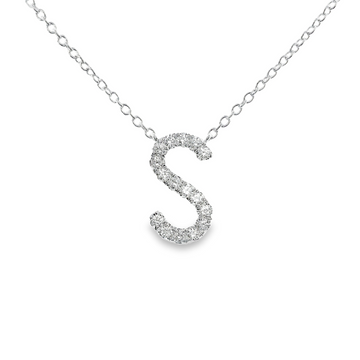 18kt White Gold Natural Diamond Initial "S" Pendant (0.18ct)