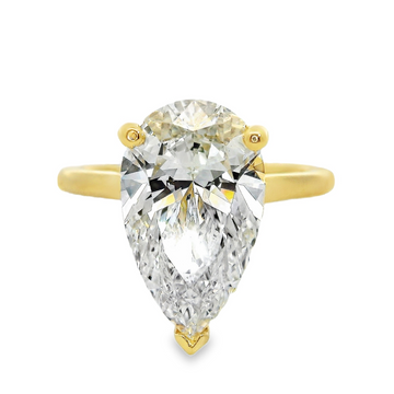 18kt Yellow Gold Lab-Grown Pear Diamond and Natural Round Diamond Hidden Halo Engagement Ring (4.27ct)