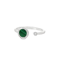 18kt White Gold Round Natural Diamonds and Round Malachite Ring (0.39ct)