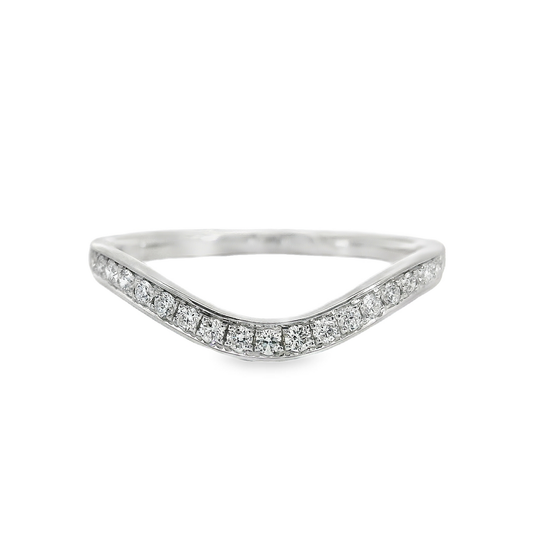18kt White Gold Natural Round Diamonds Curved Wedding Ring (.19ct)