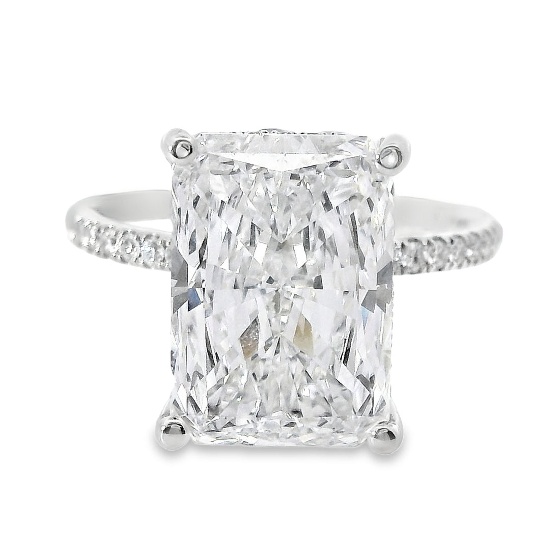 18kt White Gold Lab-Grown Radiant (4.95ct) and Natural Full Cut Diamonds (.31ct) Engagement Ring (5.26ct)