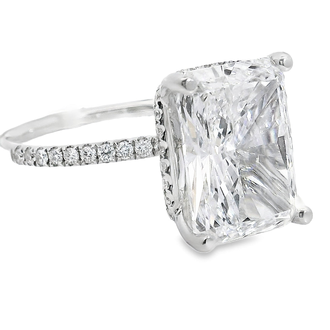 18kt White Gold Lab-Grown Radiant (4.95ct) and Natural Full Cut Diamonds (.31ct) Engagement Ring (5.26ct)