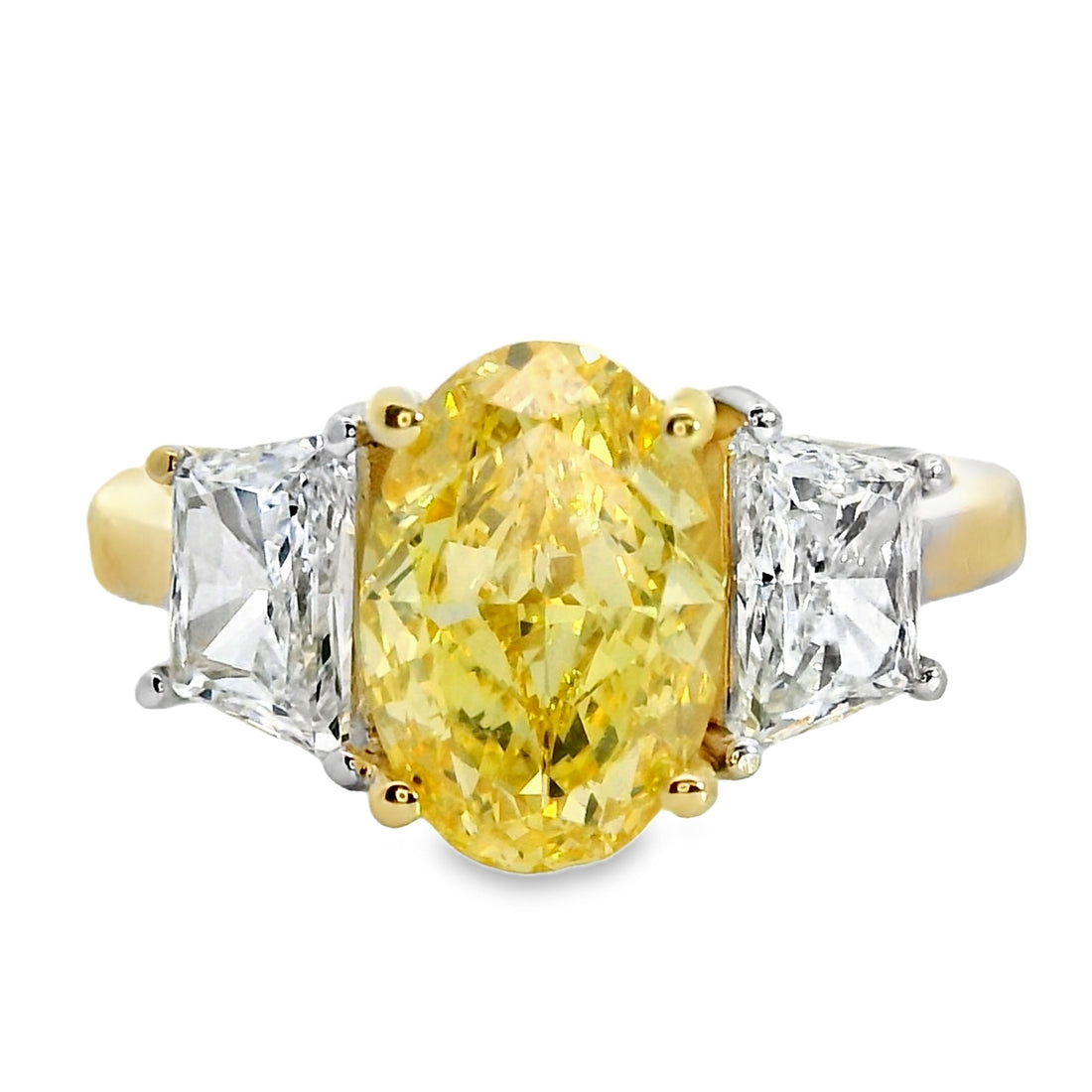 14kt Two-Tone Gold Lab-Grown Fancy Vivid Yellow Oval Diamond Engagement Ring (3.52ct)