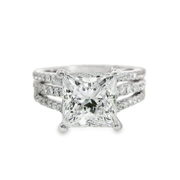 18kt White Gold Prong Set Triple-Shank Lab-Grown Princess and Natural Round Diamonds Engagement Ring (3.64ct)