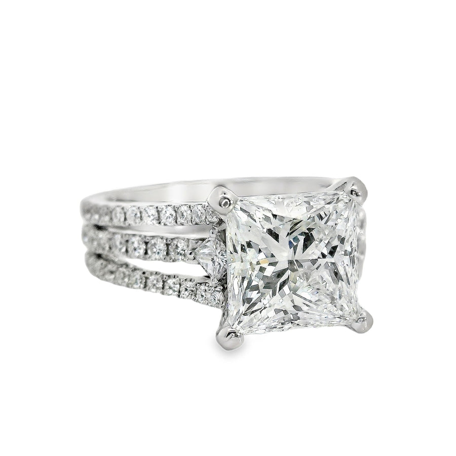 18kt White Gold Prong Set Triple-Shank Lab-Grown Princess and Natural Round Diamonds Engagement Ring (3.64ct)