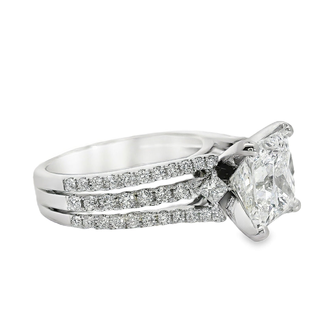 18kt White Gold Prong Set Triple-Shank Lab-Grown Princess and Natural Round Diamonds Engagement Ring (3.64ct)